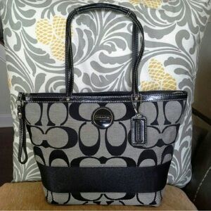 Coach Canvas Stripe Monogram Tote Bag